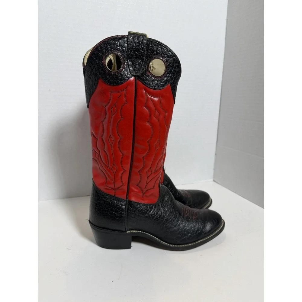 Texas Brand Vintage Western Cowboy Boots Black Red Leather Cowgirl USA 5.5D